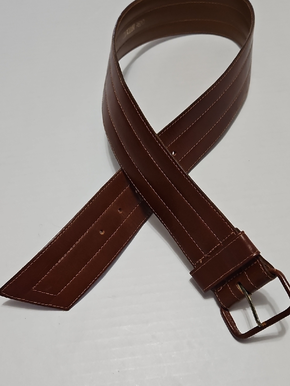 Cipriani Italian Saddle Leather Brown Wide Belt with Contrast Stitching Size M